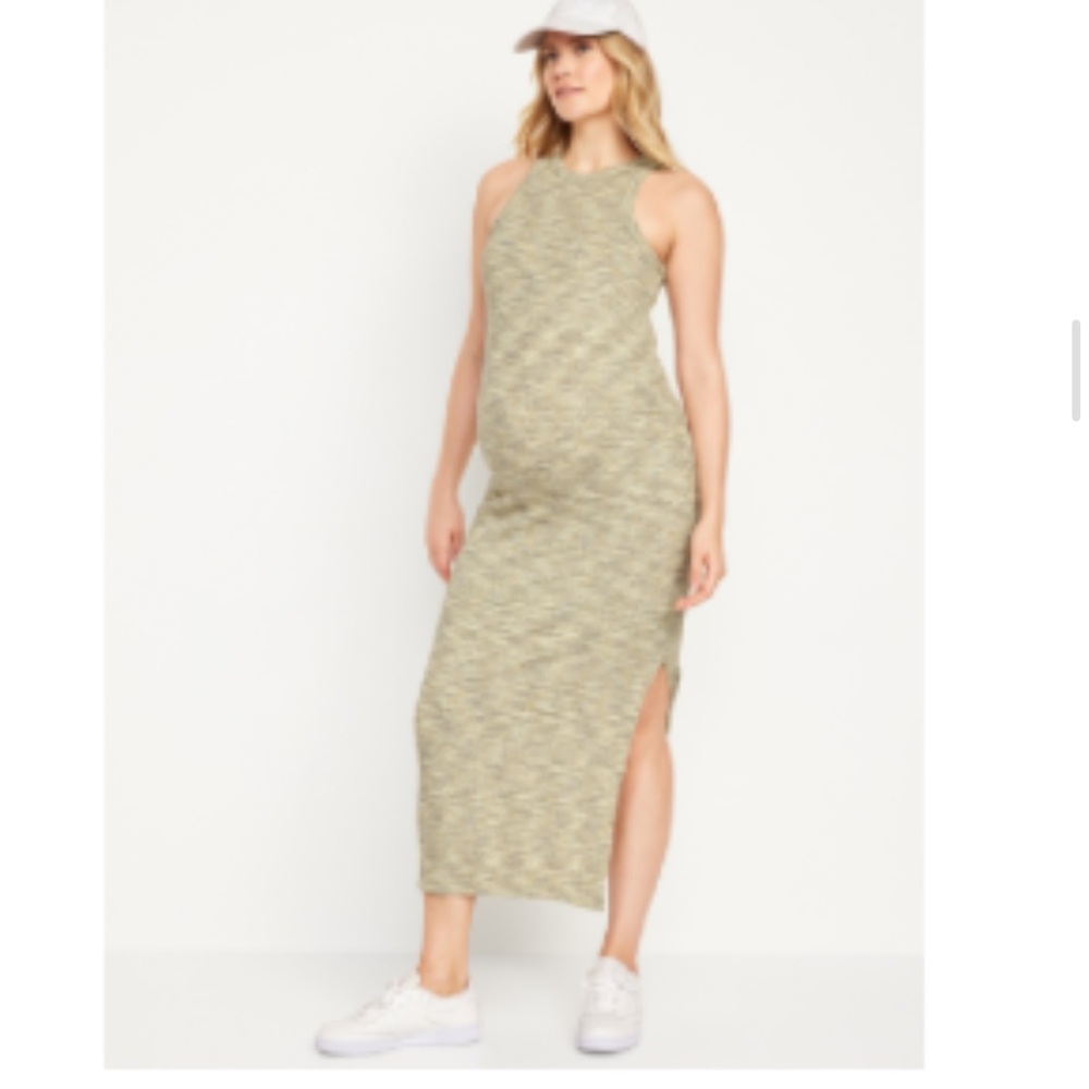 Old Navy Maternity Small Mountain Olive Green Racerback Rib-Knit Midi Dress